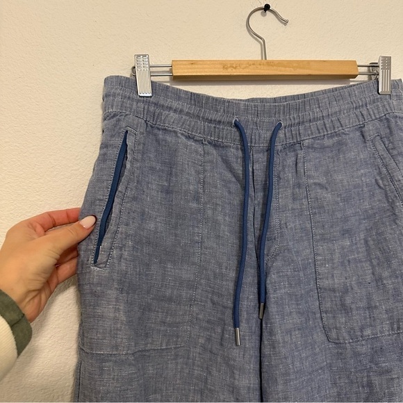 ATHLETA Retreat Linen Joggers Pants Chambray Blue Size 8 Women’s Elastic Waist - Picture 3 of 10
